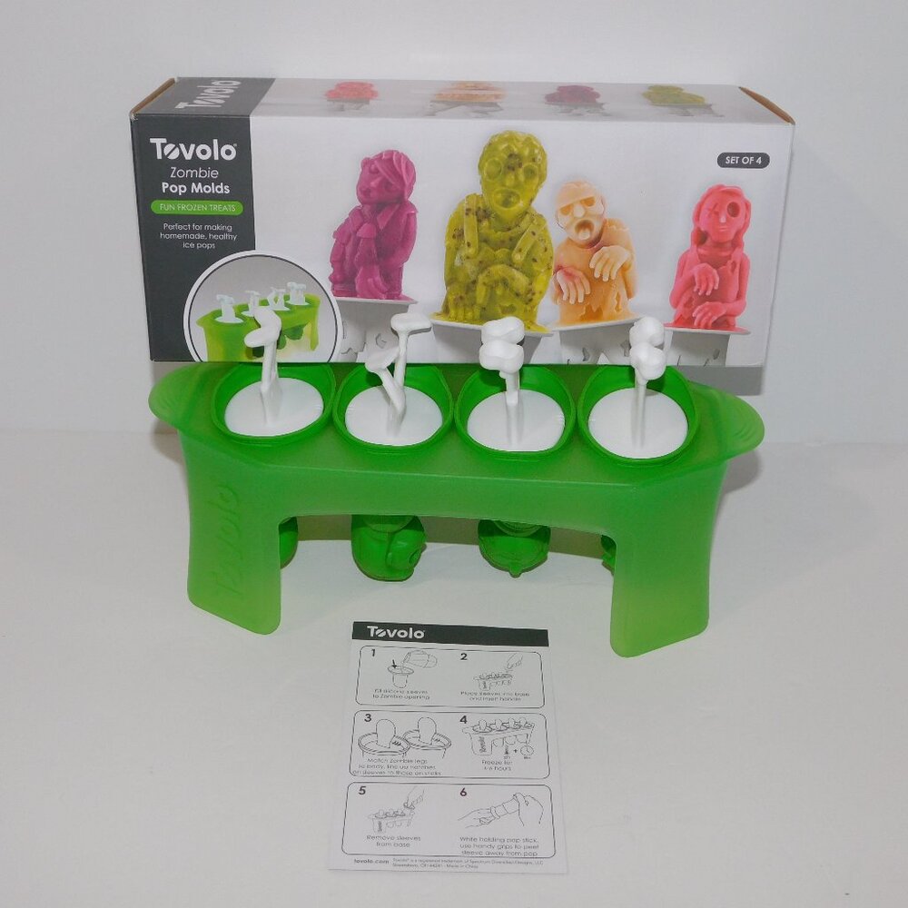 Tovolo Set 4 Zombies Ice Pop Molds Popsicle Makers silcone with Sticks Halloween
